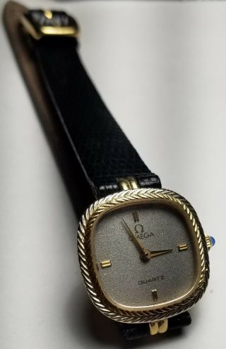 14k Omega 1375 Quartz Wristwatch W/ Strap - 6j Eta 976.  001 - Solid Gold