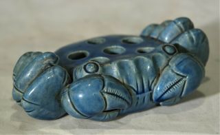 Antique Chinese Blue Glaze Porcelain Brush Holder Crab Form