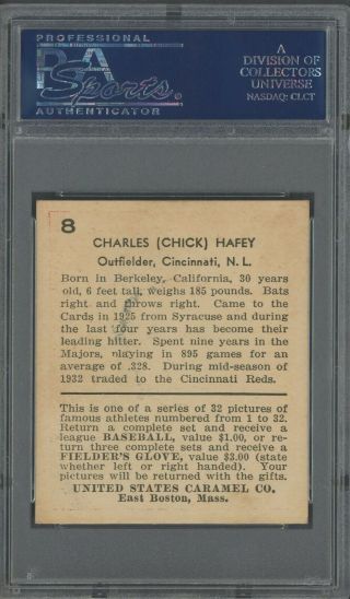 1932 U.  S.  Caramel 8 Chick Hafey Cincinnati RC Rookie HOF PSA 7 NM 