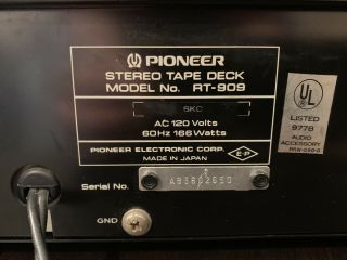 Vintage Pioneer RT - 909 Reel to Reel Tape Player Recorder - and 2