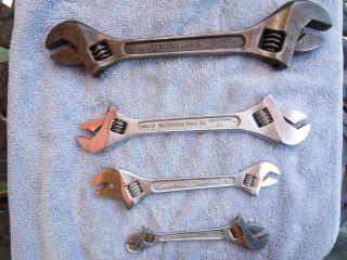 Set Of 4 Vintage Double - End Adjustable Wrenches - 3 Crescent & 1 Diamond -