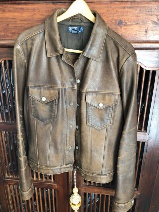 Ralph Lauren Leather Jacket Large Vintage Trucker