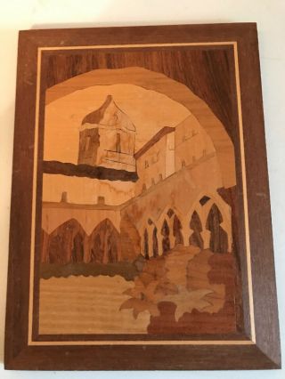 Vintage 9 " X7” Inlaid Wood Marquetry Art Picture Probably Made In Italy