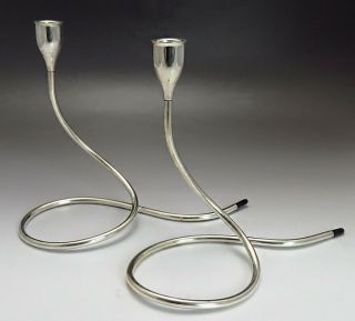 Pair Towle Sterling Silver Mid - Century Serpentine Candlesticks Marion Noyes