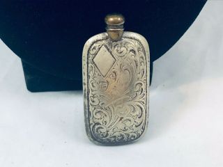 Vtg.  Art Nouveau Silver Plated Etched Perfume Stick Decanter