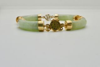 Vintage 14K Gold Green Jade Bracelet 26 Grams 7 