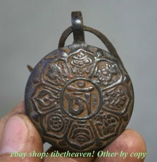 6cm Old Tibet Bronze Painting Om Mani Padme Hum Necklace Amulet Pendant