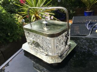 Antique A1 Silver Plated Cut Glass Victorian Biscuit Barrel - Northon/white C1890