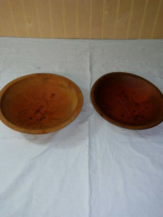 2 Vtg Antique Small Wood Bowls Dough Serving Bowl Farm Decor