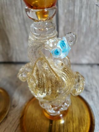 64 Vintage Antique Murano Gold Spec Glass Perfume bottle Decanter Pair Duck. 5