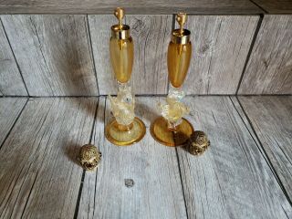 64 Vintage Antique Murano Gold Spec Glass Perfume bottle Decanter Pair Duck. 7