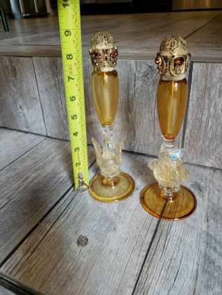 64 Vintage Antique Murano Gold Spec Glass Perfume bottle Decanter Pair Duck. 8