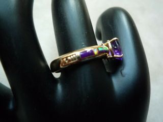 14k Gold Amethyst & Black Opal Inlays On A Sides Ring 5.  3g