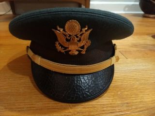 Military Hat Kingform Cap Us Army Officer Visor Cap Green Felt W/ Badge 7.  5