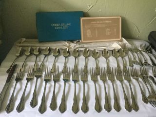 49 Vtg Oneida Chateau Deluxe Stainless Steel Flatware Forks Spoons Knives