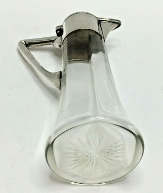 Wilhelm Binder Art Nouveau 800 Silver Topped Glass Jug Carafe Pitcher 8