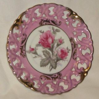 VINTAGE ROYAL SEALY CHINA FOOTED TEA CUP & LATTICE SAUCER SET PINK ROSES 2