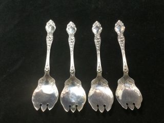Set Of 4 Wallace Violet Pattern Sterling Silver Ice Cream Forks