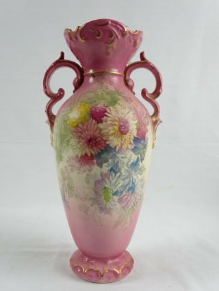 C1896 Antique German Mehlem Royal Bonn Blush Flower Vase Germany A/f