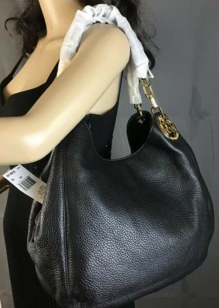 Michael Kors Fulton Large Leather Shoulder Tote Bag Black Nwt