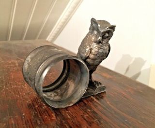 Rare Antique Victorian Silverplate Owl Figural Napkin Ring Meriden Britannia