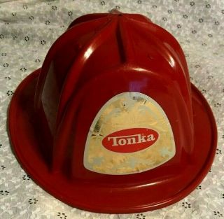 Vintage Tonka Red Fire Helmet Plastic Hat Fireman Firefighter Fighter Toy 1 - Size