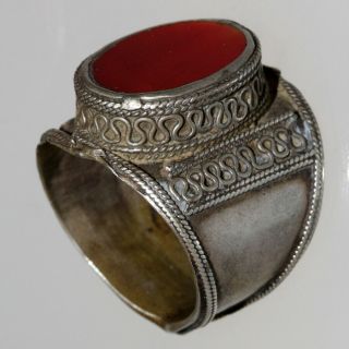 Intact - Massivenear East Circa 1300 - 1400 Ad Decorated Silver Ring With Gem Stone