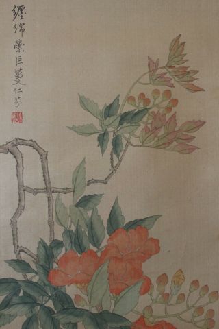 T04E9 Gorgeous Flower & Butterfly Japanese Hanging Scroll 4