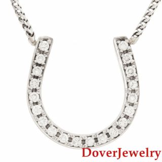 Italian Diamond 14k White Gold Horseshoe Lucky Pendant Necklace 6.  0 Grams Nr