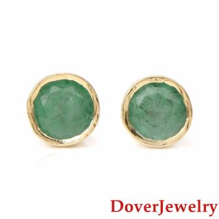 Estate Emerald 18k Yellow Gold Small Stud Earrings Nr