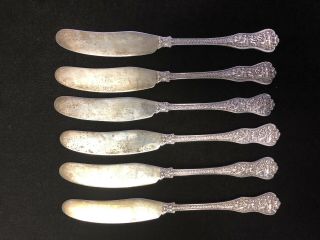 Rare Tiffany Olympian Pat.  Sterling Silver Set Of 6 Butter Knife Set Pat.  1878