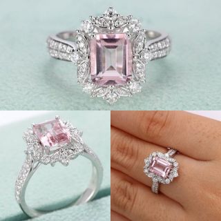 Classic Diamond Vintage Halo Engagement Ring 14k White Gold 2.  60 Ct Emerald Cut