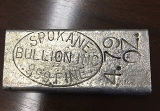 Spokane Bullion Inc 5oz Silver Bar.  Rare Vintage Silver.