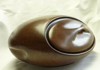 Vintage Ben Seibel Roseville Raymor Brown Bun Warmer Mid Century Ceramic 3