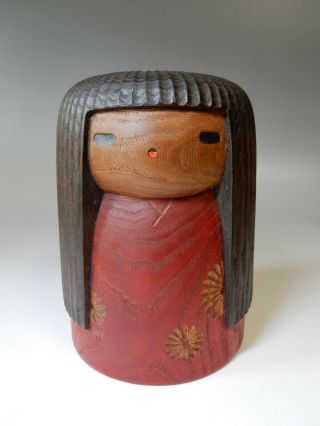 Primitive Girl By Yamanaka Sanpei Japanese Vintage Kokeshi Wooden Doll 630g 5.  5 "