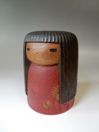Primitive girl by Yamanaka Sanpei Japanese vintage Kokeshi Wooden doll 630g 5.  5 