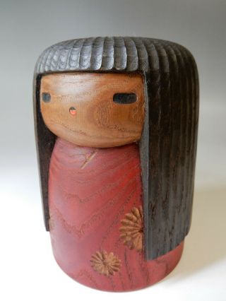 Primitive girl by Yamanaka Sanpei Japanese vintage Kokeshi Wooden doll 630g 5.  5 