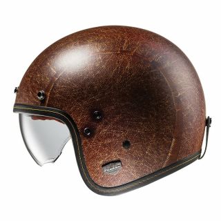 Hjc Fg - 70s Vintage Flat Brown Open Face Motorcycle/scooter Low Profile Helmet Ze
