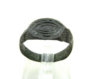 Authentic Medieval Viking Bronze Ring W/ Dragon Eye Motif - Wearable - J209