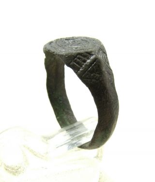 AUTHENTIC MEDIEVAL VIKING BRONZE RING W/ DRAGON EYE MOTIF - WEARABLE - J209 2