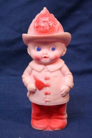 Vintage 1960 Sun Rubber Doll Squeak Toy Pink 6” Fireman Squeaky