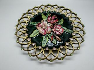 Vintage Jay Strongwater Enameled Metal Swarovski Crystals,  Floral Tray/ Plate