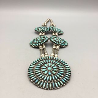 Exquisite Vintage Needlepoint Turquoise Cluster Style,  Sterling Silver Necklace