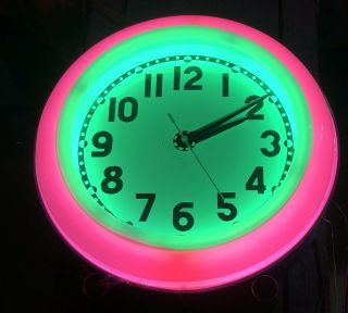 Large Round Electric Wall Clock Neon Usa Rare