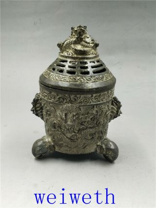 Old Tibetan Bronze Fly Dragon Head Incense Burner Censer