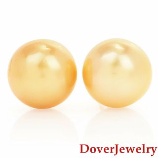 Golden Color 12mm South Sea Pearl 18k Yellow Gold Stud Earrings 5.  1 Grams Nr