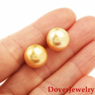 Golden Color 12mm South Sea Pearl 18K Yellow Gold Stud Earrings 5.  1 Grams NR 5