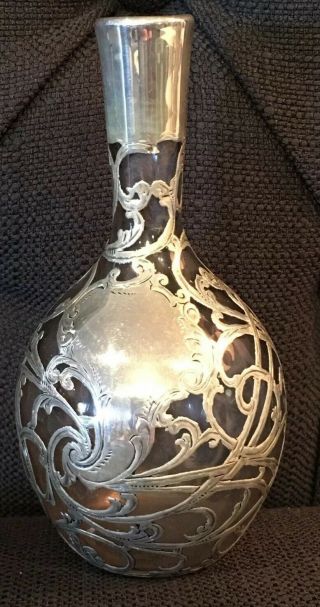 Vintage Sterling Silver Overlay Glass Perfume Bottle