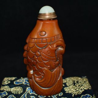 China Collectible Shoushan Stone Carving Fish Shape Snuff Bottle,  Box