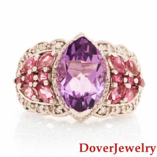Estate Diamond Amethyst Pink Topaz 14k White Gold Floral Ring 6.  0 Grams Nr